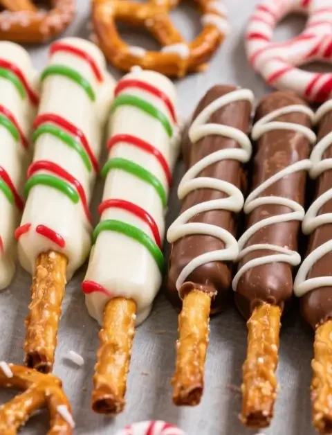 Colorful Christmas Pretzel Rods