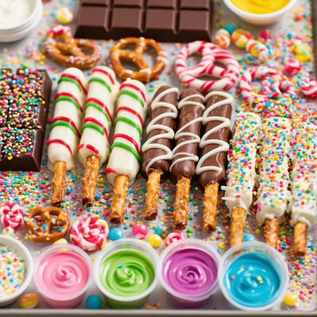Colorful Christmas Pretzel Rods Recipe ing