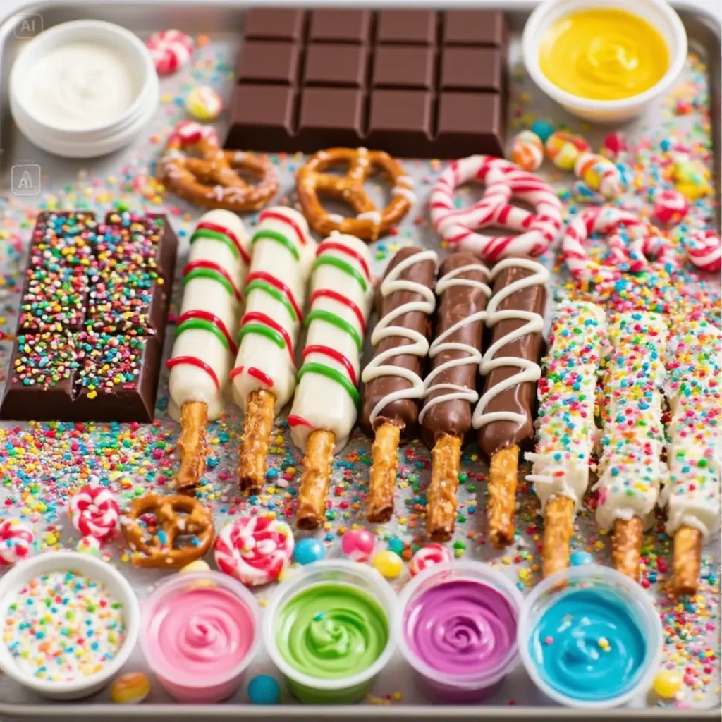 Colorful Christmas Pretzel Rods