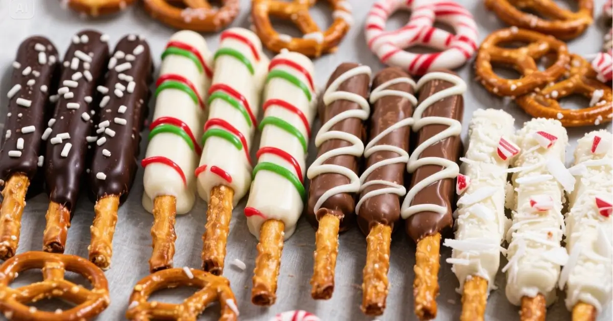 Colorful Christmas Pretzel Rods