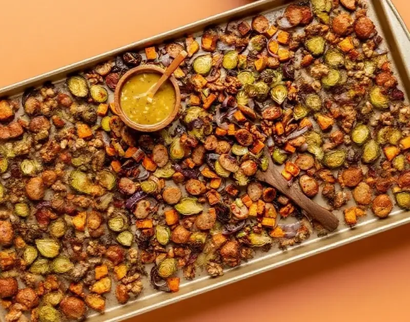 Sheet-Pan Maple-Dijon Sausage and Fall Veggies
