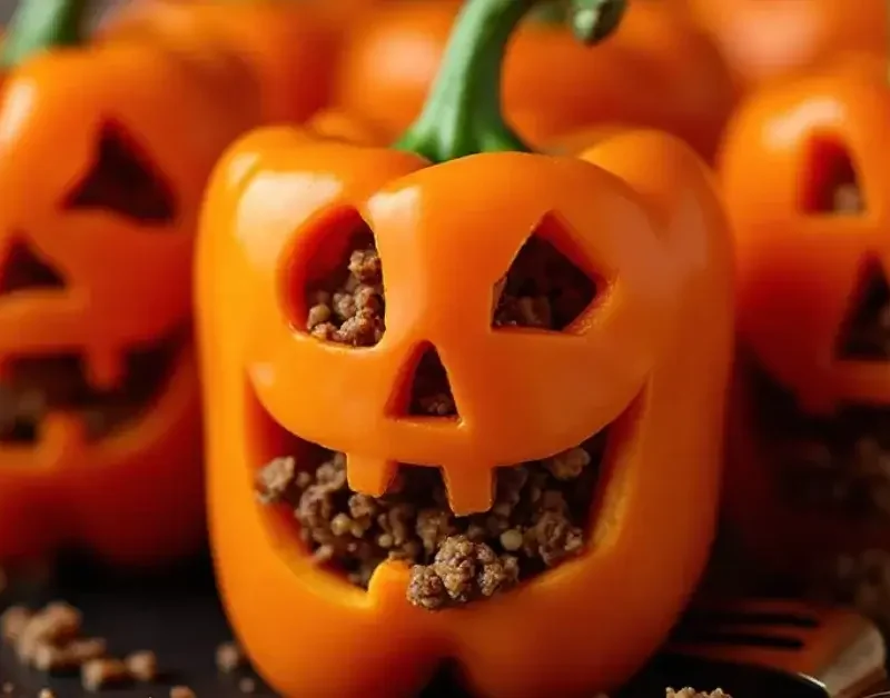 Stuffed Bell Pepper Jack-O’-Lanterns