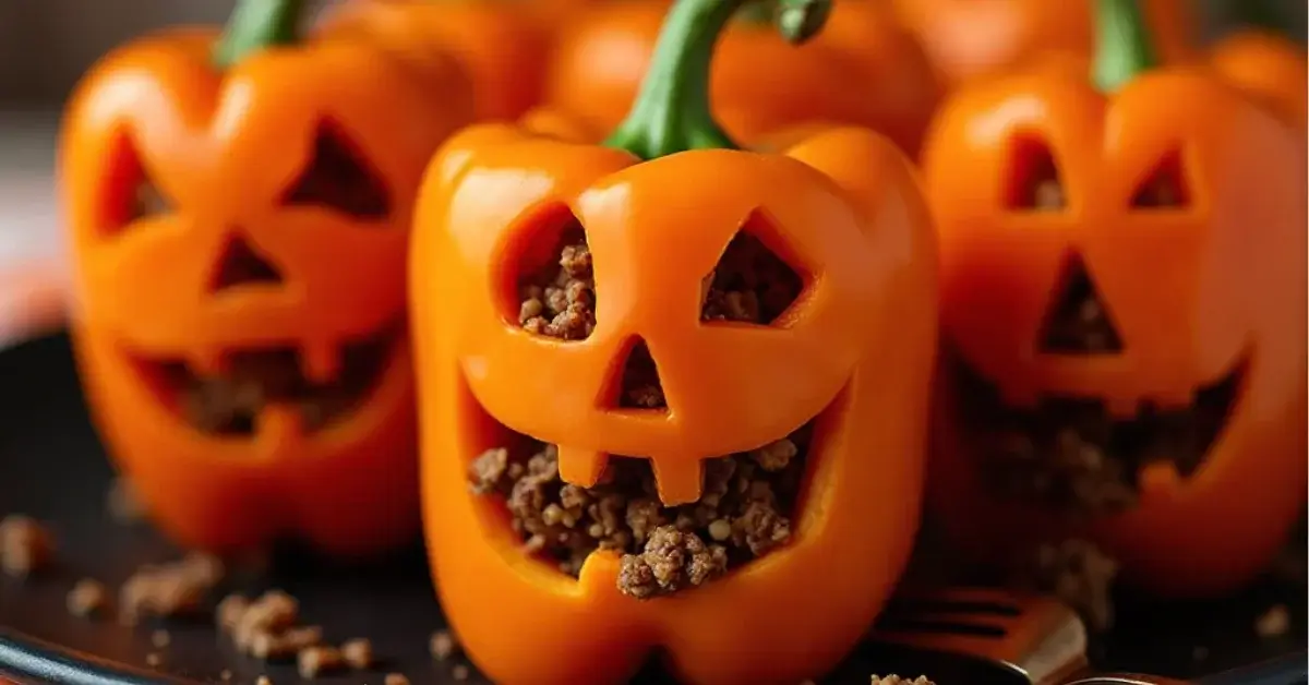 Stuffed Bell Pepper Jack-O’-Lanterns