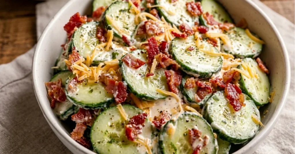 Creamy Cucumber Salad with Bacon and Cheese