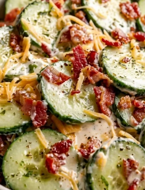 Creamy Cucumber Salad with Bacon and Cheese