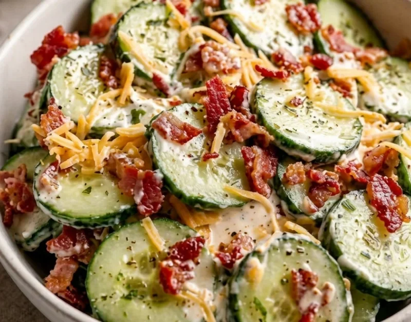 Creamy Cucumber Salad with Bacon and Cheese