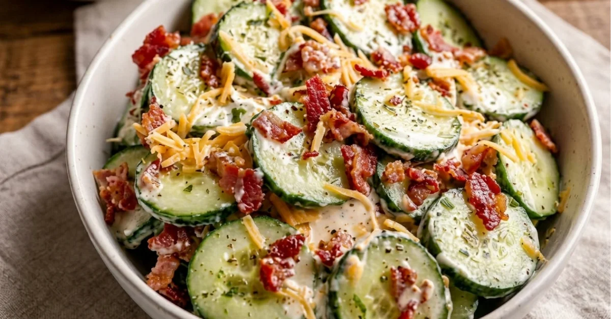 Creamy Cucumber Salad with Bacon and Cheese