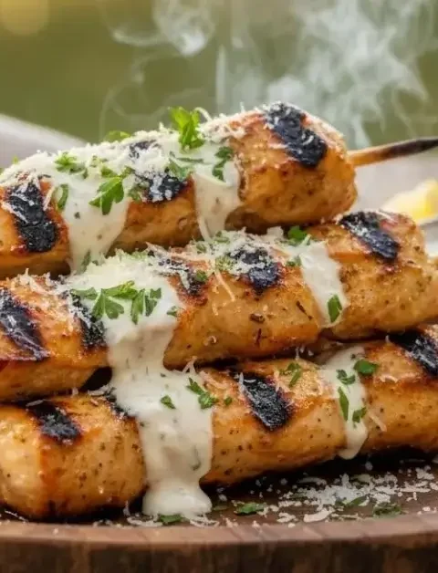 Grilled Ranch Garlic Parmesan Chicken Skewers