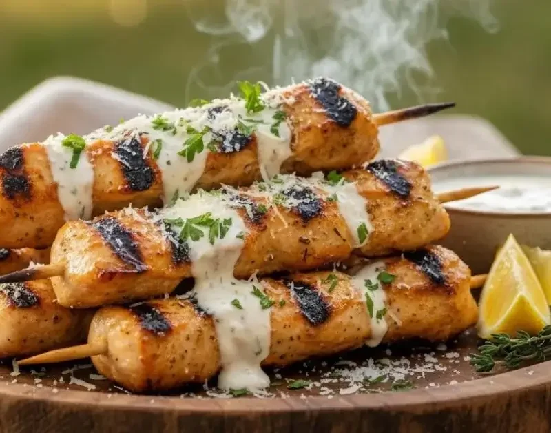 Grilled Ranch Garlic Parmesan Chicken Skewers