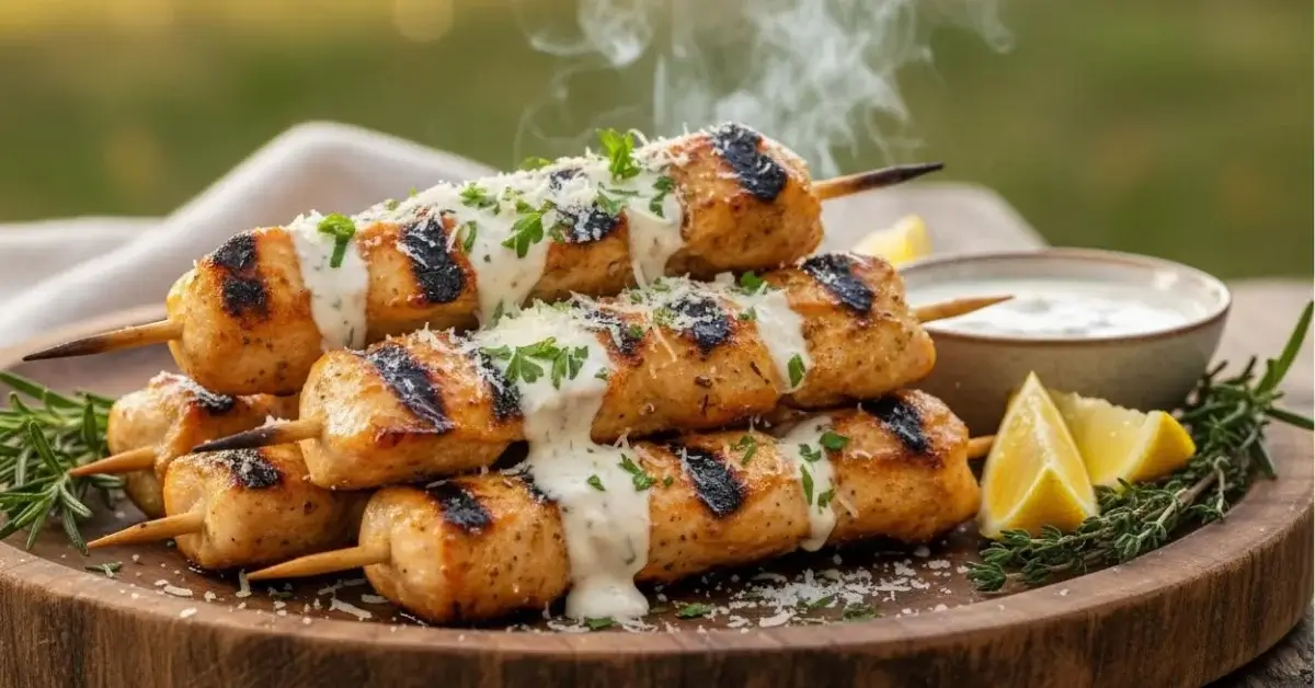 Grilled Ranch Garlic Parmesan Chicken Skewers